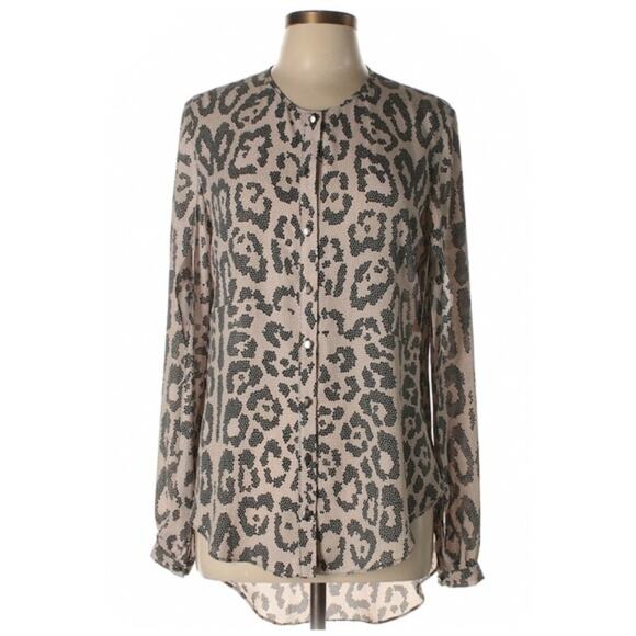 Single Los Angeles Tan & Black Abstract Animal Print Hi Low Blouse Sz Medium - Picture 1 of 8